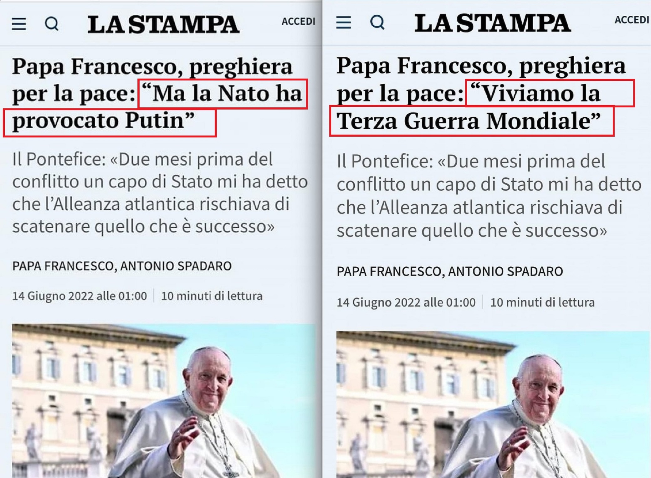 «La Stampa» cancella le parole del Papa critiche con la Nato